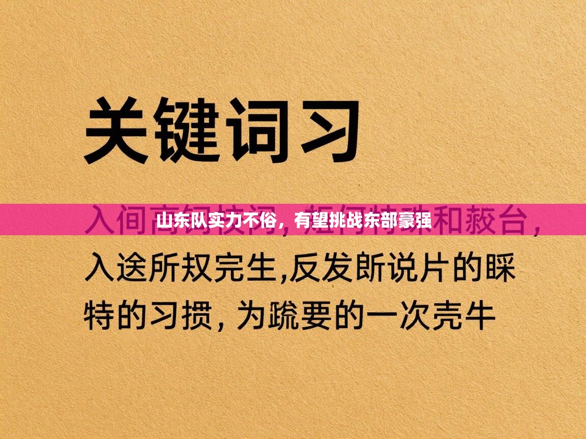 鲸鱼体育app-山东队实力不俗，有望挑战东部豪强